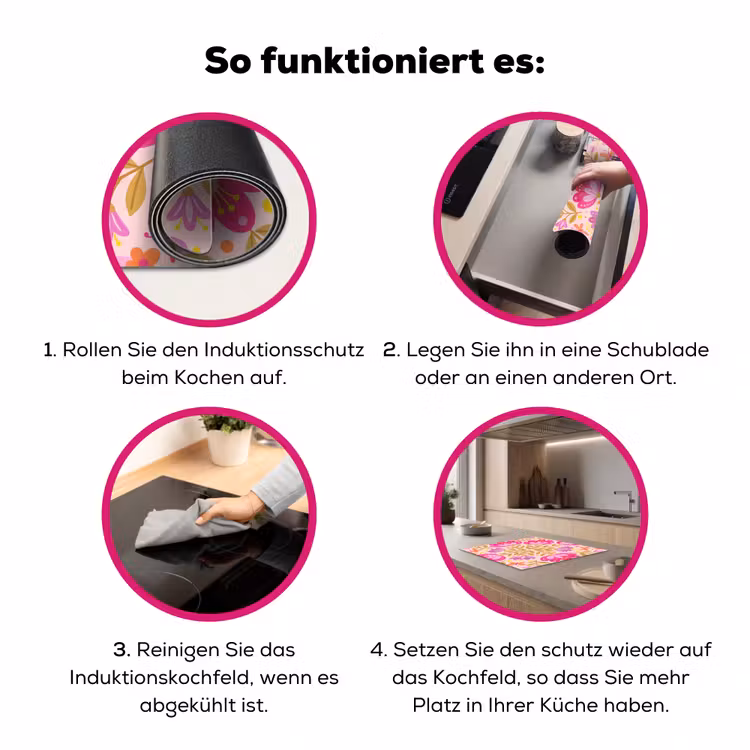 Bloemen - Patroon - Natuur - Abstract - Roze Inductie beschermer vinyl 3mm middel -zzzzzzz-lf-werking