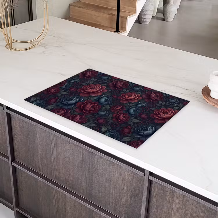 Bloemen - Patroon - Natuur - Klassiek - Donker Inductie beschermer vinyl 3mm klein -sfeer8