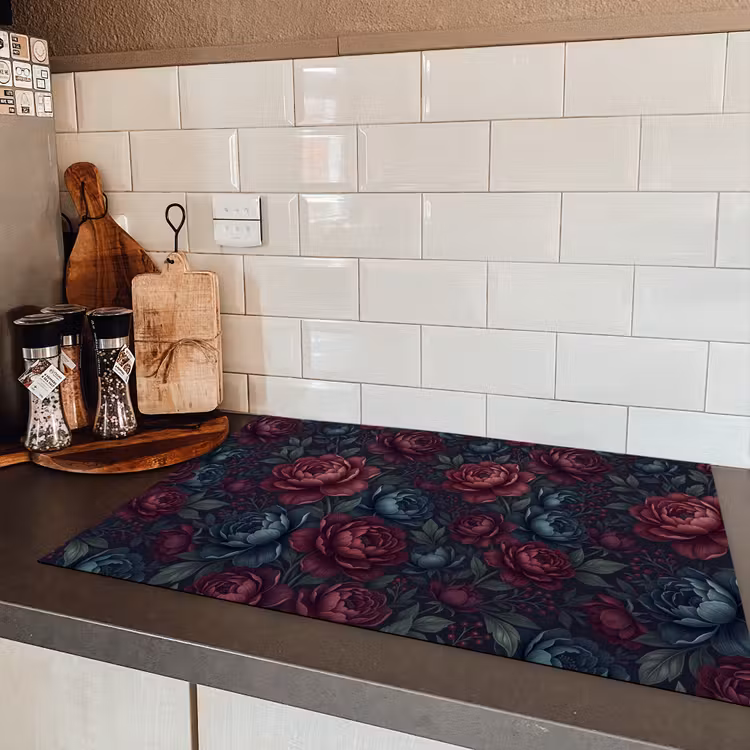 Bloemen - Patroon - Natuur - Klassiek - Donker Inductie beschermer vinyl 3mm klein -sfeer3