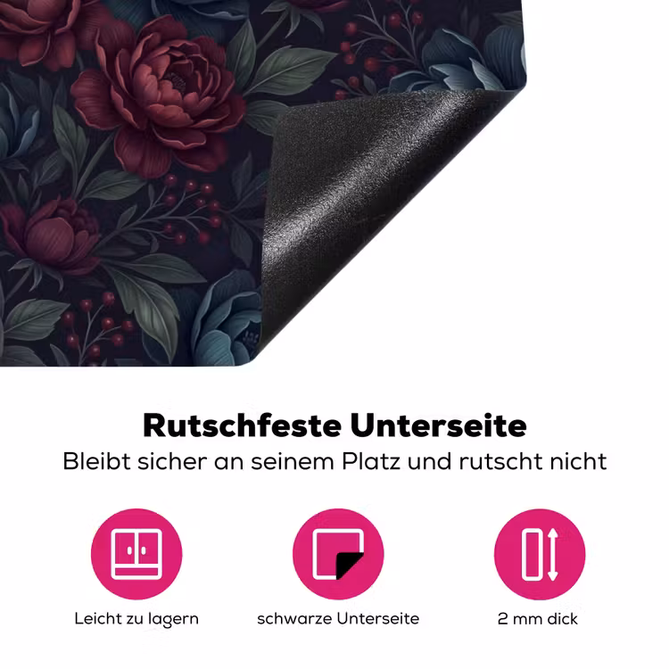 Bloemen - Patroon - Natuur - Klassiek - Donker Inductie beschermer vinyl 3mm klein -zzzzzzz-lf-onderkant