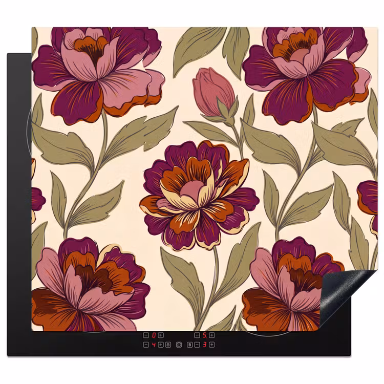 Bloemen - Patroon - Natuur - Modern - Paars Inductie beschermer vinyl 3mm middel -3d