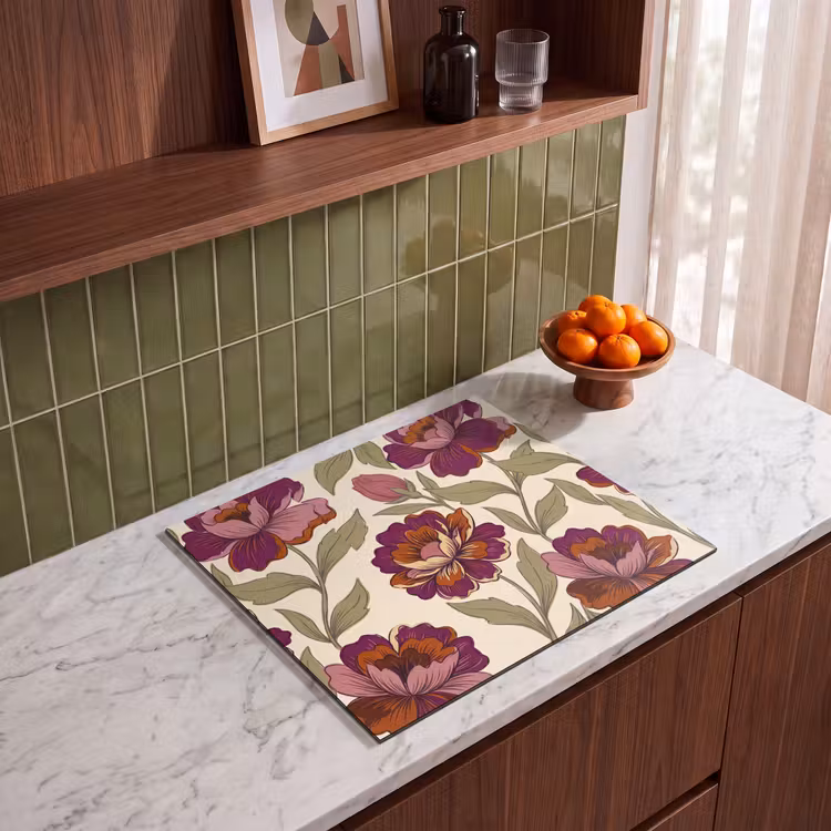 Bloemen - Patroon - Natuur - Modern - Paars Inductie beschermer vinyl 3mm middel -sfeer8