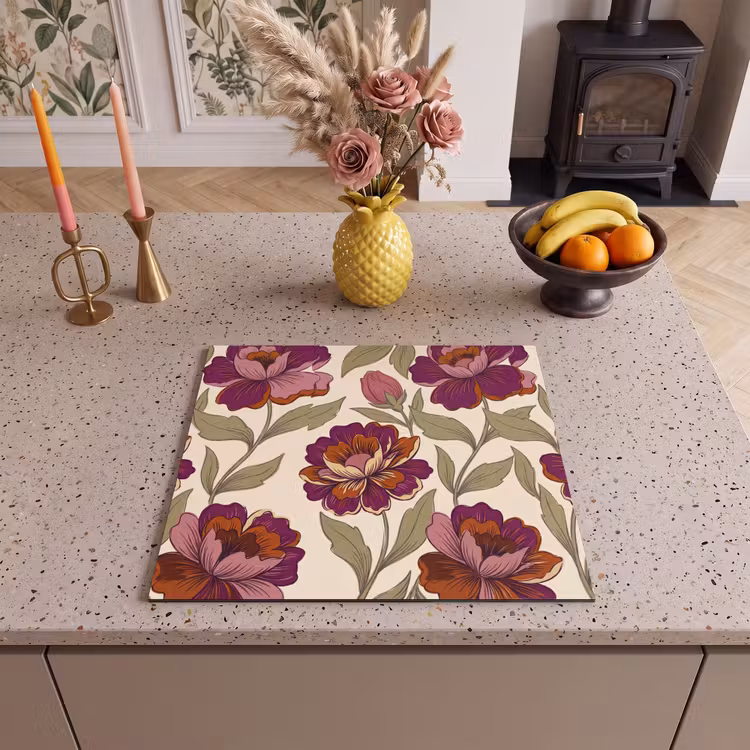 Bloemen - Patroon - Natuur - Modern - Paars Inductie beschermer vinyl 3mm middel -sfeer3