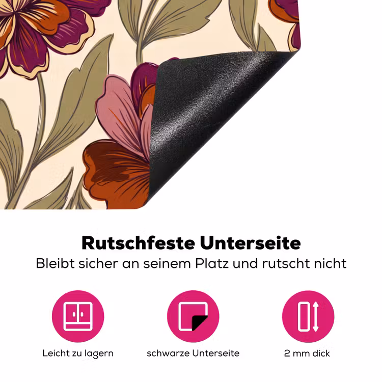 Bloemen - Patroon - Natuur - Modern - Paars Inductie beschermer vinyl 3mm middel -zzzzzzz-lf-onderkant