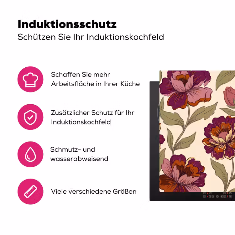 Bloemen - Patroon - Natuur - Modern - Paars Inductie beschermer vinyl 3mm middel -zzzzzzz-lf-ups