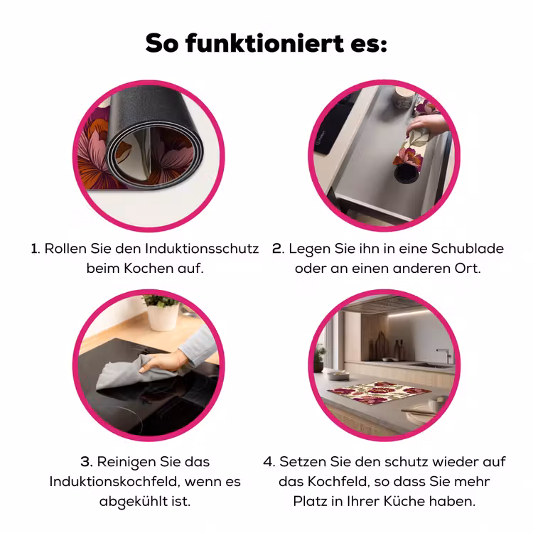 Bloemen - Patroon - Natuur - Modern - Paars Inductie beschermer vinyl 3mm middel -zzzzzzz-lf-werking