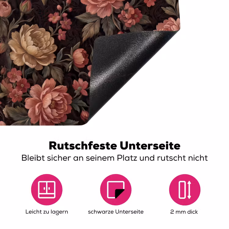 Bloemen - Patroon - Natuur - Vintage - Roze Inductie beschermer vinyl 3mm klein -zzzzzzz-lf-onderkant