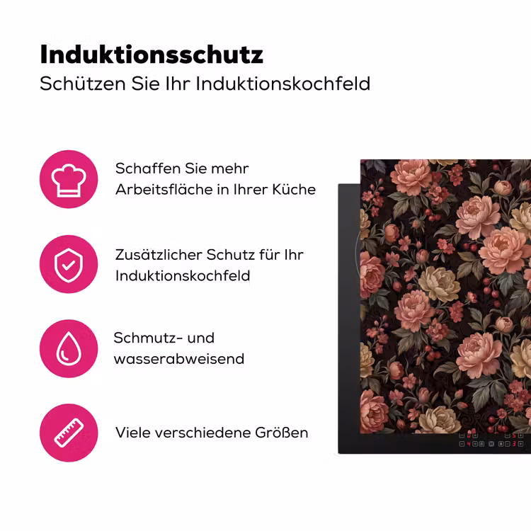 Bloemen - Patroon - Natuur - Vintage - Roze Inductie beschermer vinyl 3mm klein -zzzzzzz-lf-ups
