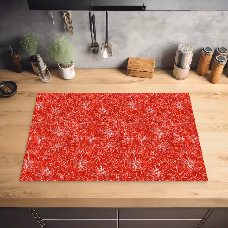 Bloemen - Patroon - Rood Inductie beschermer vinyl 3mm klein 276 -sfeer5