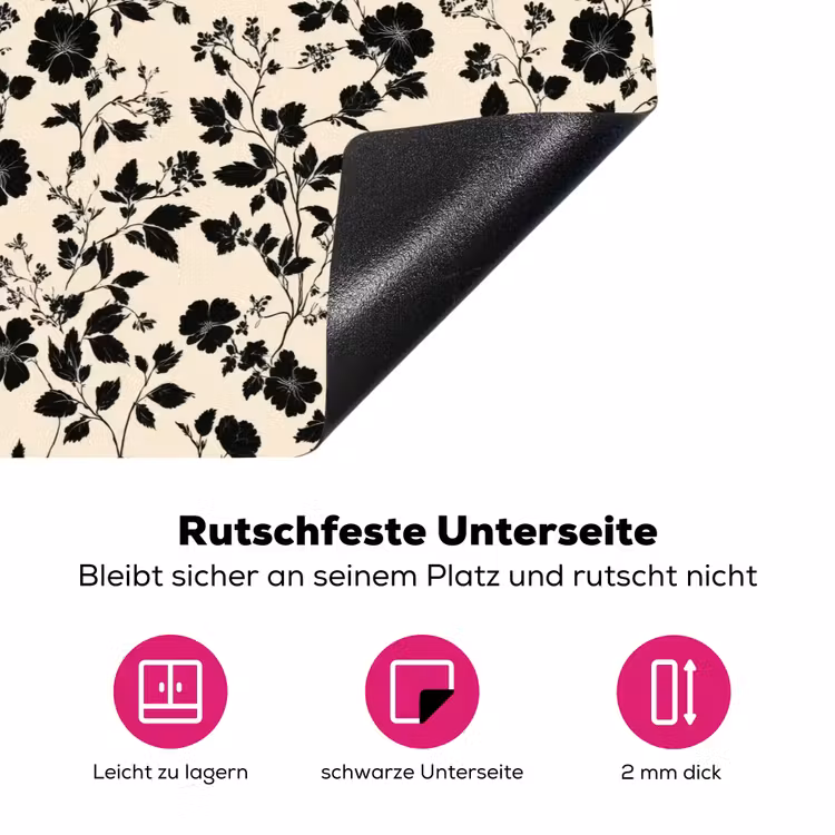 Bloemen - Dessin - Zwart Inductie beschermer vinyl 3mm klein 276 -zzzzzzz-lf-onderkant