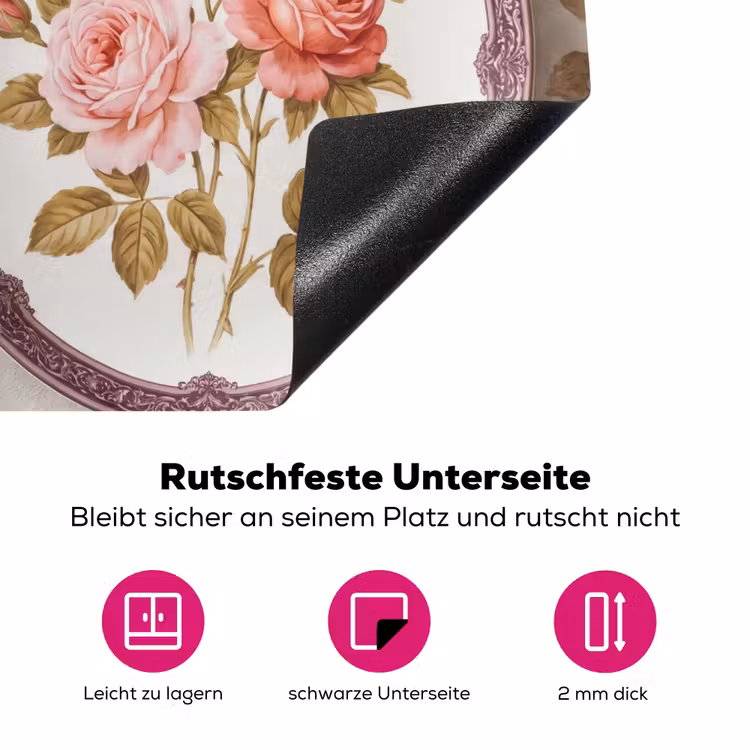 Bloemen - Patroon - Vintage - Roze - Decoratie Inductie beschermer vinyl 3mm middel -zzzzzzz-lf-onderkant