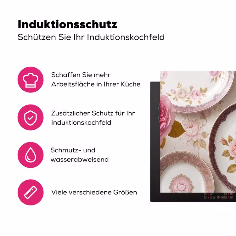 Bloemen - Patroon - Vintage - Roze - Decoratie Inductie beschermer vinyl 3mm middel -zzzzzzz-lf-ups
