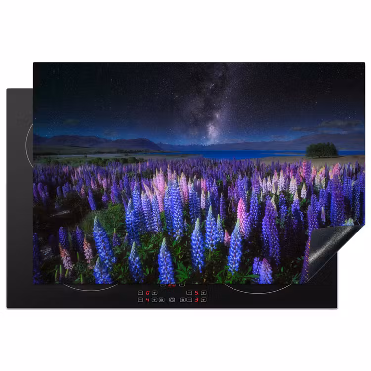 Bloemen - Nacht - Lupine - Sterrenhemel - Paars - Natuur Inductie beschermer vinyl 3mm klein -3d