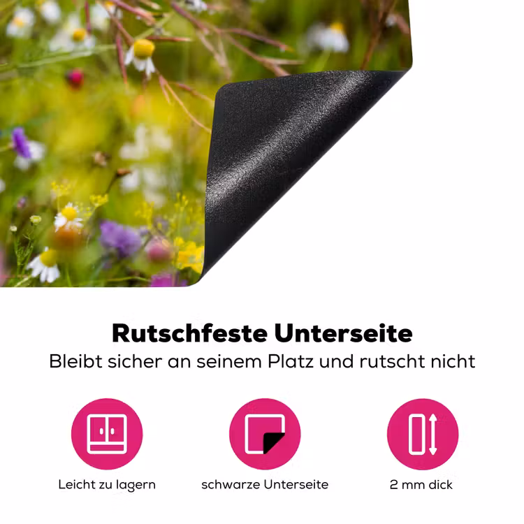 Bloemen - Natuur - Groen - Gras - Paars - Wit Inductie beschermer vinyl 3mm klein -zzzzzzz-lf-onderkant