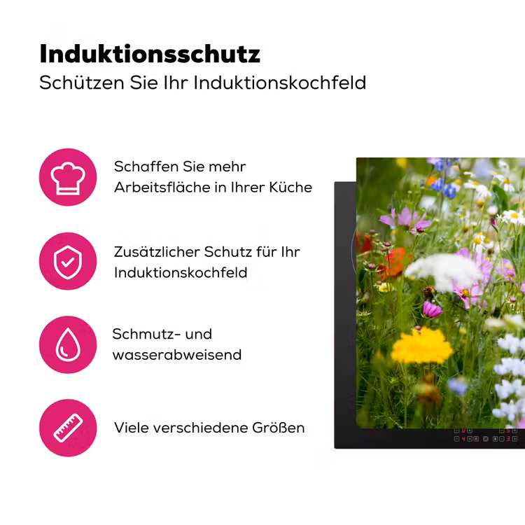 Bloemen - Natuur - Groen - Gras - Paars - Wit Inductie beschermer vinyl 3mm klein -zzzzzzz-lf-ups