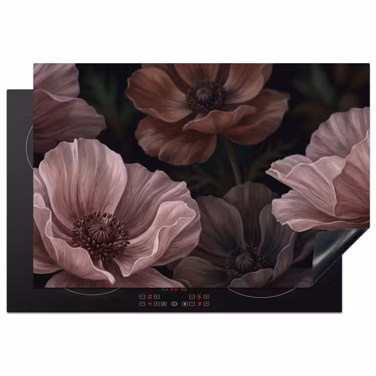Bloemen - Natuur - Roze - Donker - Modern Inductie beschermer vinyl 3mm klein -3d
