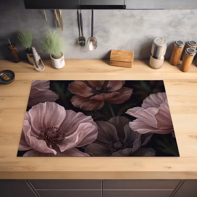 Bloemen - Natuur - Roze - Donker - Modern Inductie beschermer vinyl 3mm klein -sfeer5
