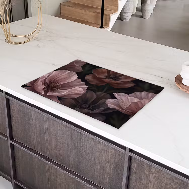 Bloemen - Natuur - Roze - Donker - Modern Inductie beschermer vinyl 3mm klein -sfeer8