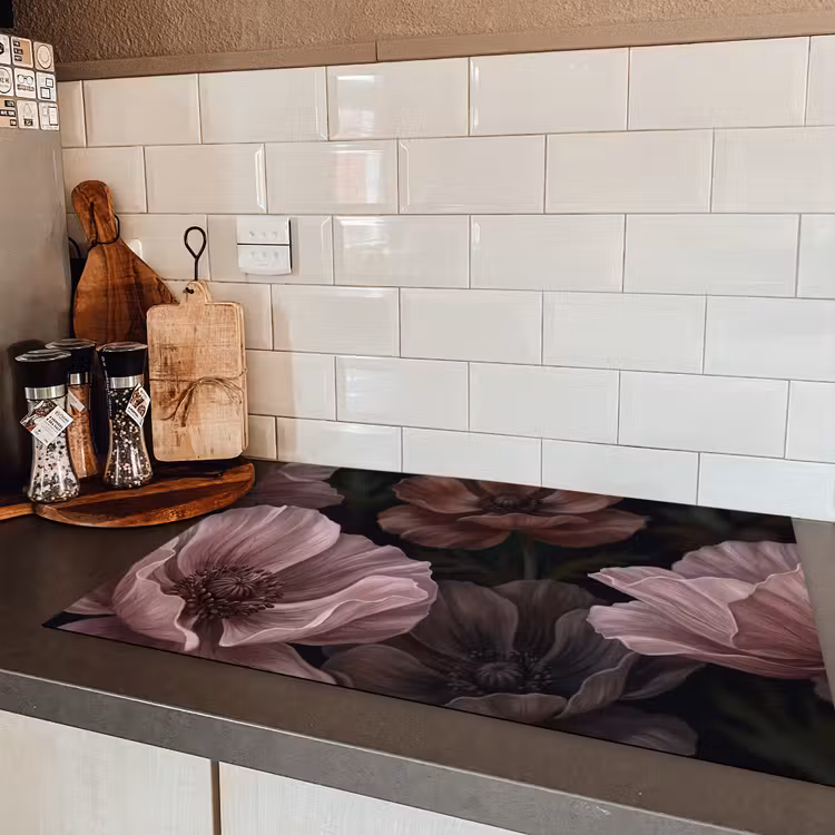 Bloemen - Natuur - Roze - Donker - Modern Inductie beschermer vinyl 3mm klein -sfeer3