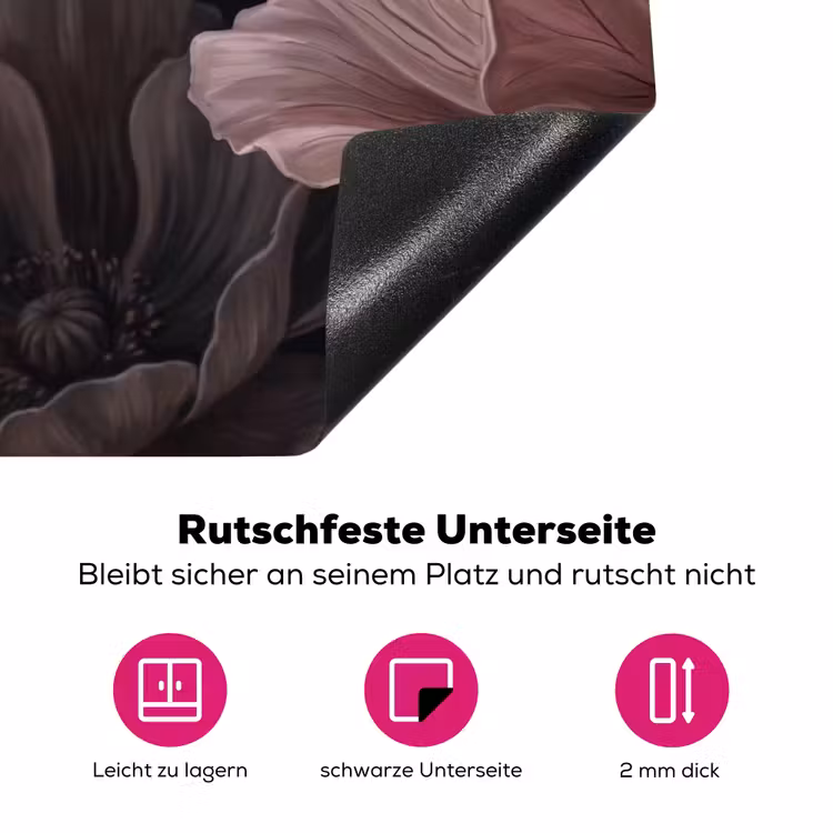 Bloemen - Natuur - Roze - Donker - Modern Inductie beschermer vinyl 3mm klein -zzzzzzz-lf-onderkant