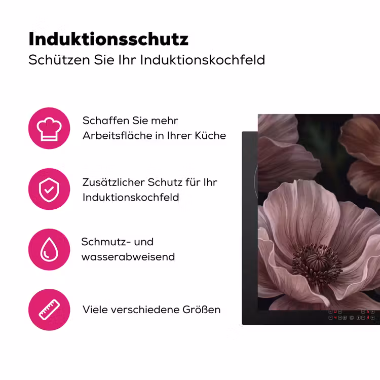 Bloemen - Natuur - Roze - Donker - Modern Inductie beschermer vinyl 3mm klein -zzzzzzz-lf-ups