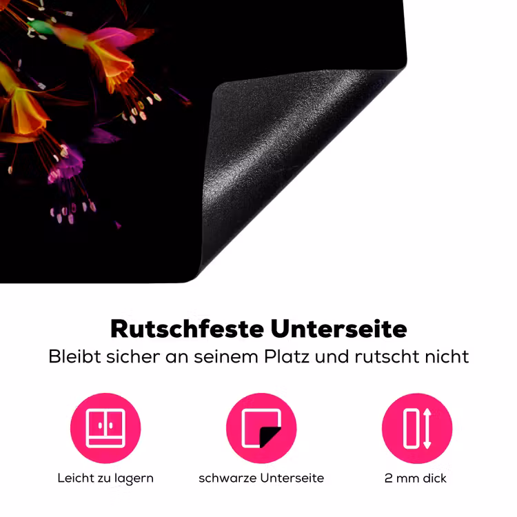 Bloemen - Oranje - Roze - Zwart Inductie beschermer vinyl 3mm klein -zzzzzzz-lf-onderkant