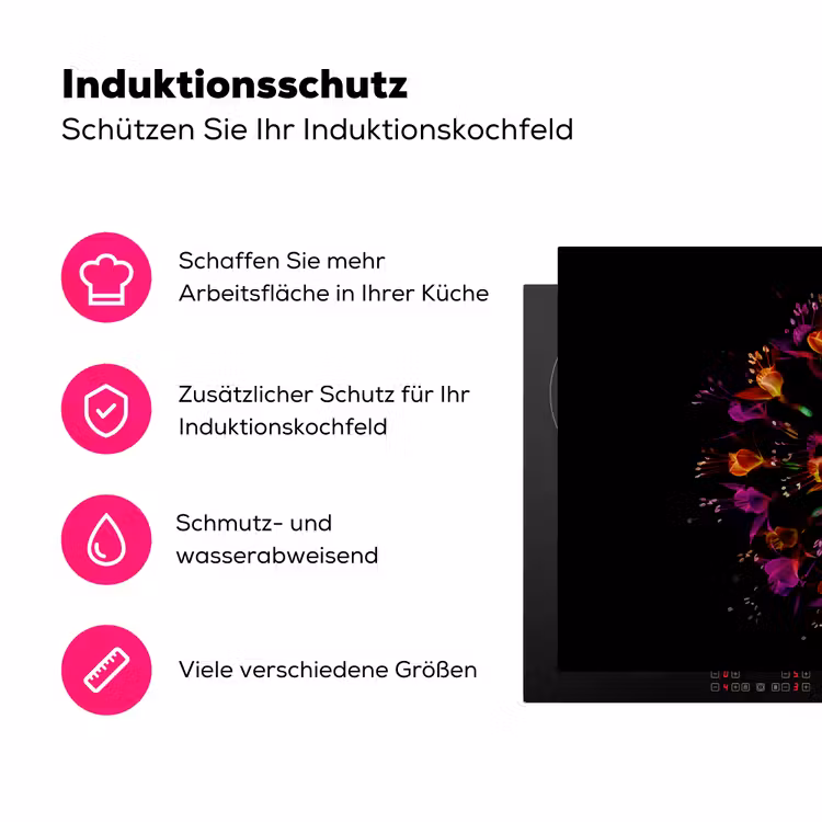 Bloemen - Oranje - Roze - Zwart Inductie beschermer vinyl 3mm klein -zzzzzzz-lf-ups