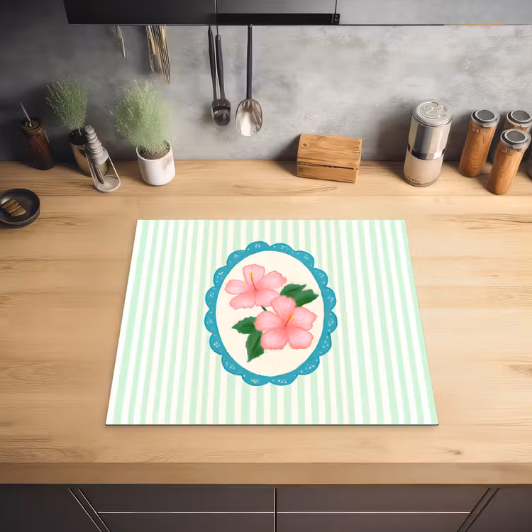 Bloemen - Ovaal - Strepen - Groen Inductie beschermer vinyl 3mm middel -sfeer5
