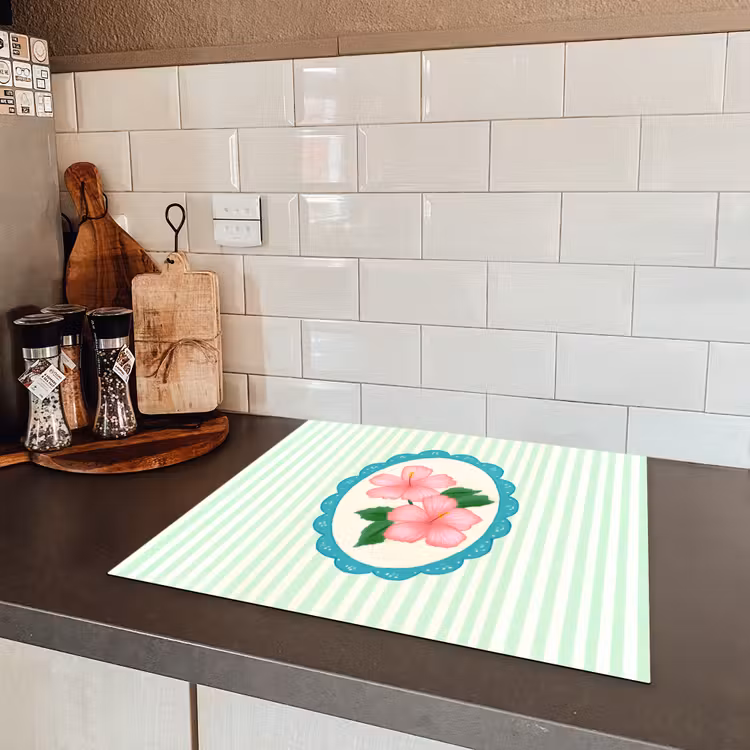 Bloemen - Ovaal - Strepen - Groen Inductie beschermer vinyl 3mm middel -sfeer3