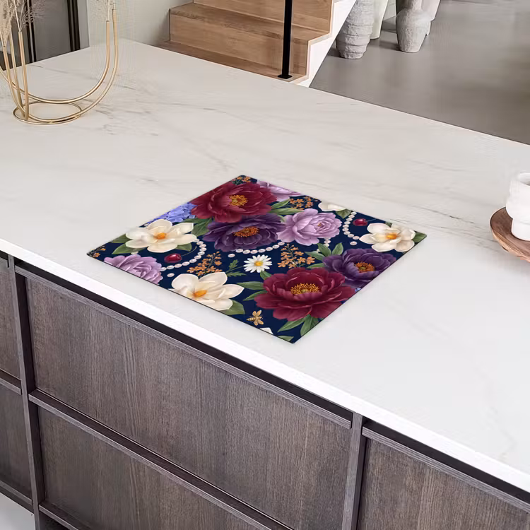 Bloemen - Parels - Decoratie - Modern - Blauw Inductie beschermer vinyl 3mm middel -sfeer8