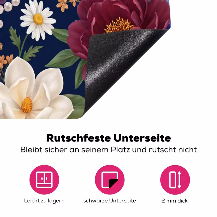 Bloemen - Parels - Decoratie - Modern - Blauw Inductie beschermer vinyl 3mm middel -zzzzzzz-lf-onderkant