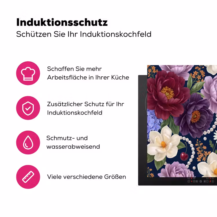 Bloemen - Parels - Decoratie - Modern - Blauw Inductie beschermer vinyl 3mm middel -zzzzzzz-lf-ups