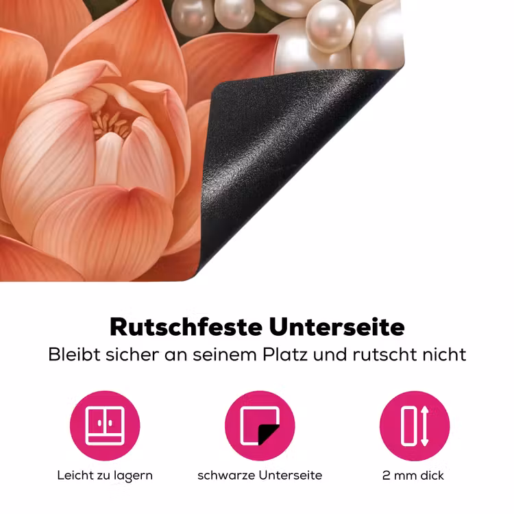 Bloemen - Parels - Elegant - Roze - Wit Inductie beschermer vinyl 3mm middel -zzzzzzz-lf-onderkant