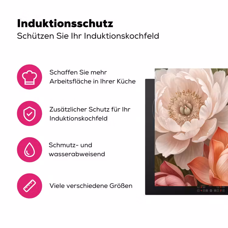 Bloemen - Parels - Elegant - Roze - Wit Inductie beschermer vinyl 3mm middel -zzzzzzz-lf-ups