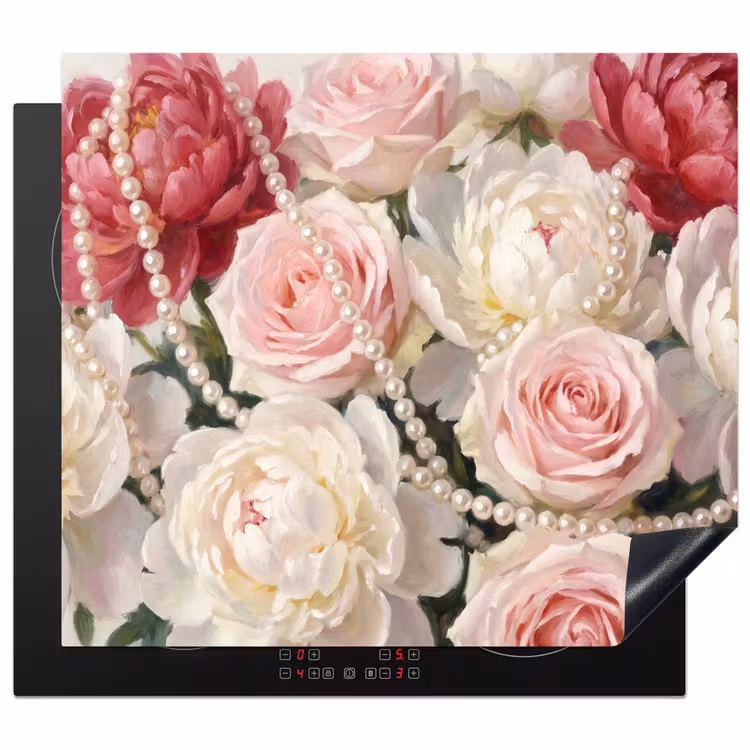Bloemen - Parels - Romantiek - Klassiek - Roze Inductie beschermer vinyl 3mm middel -3d