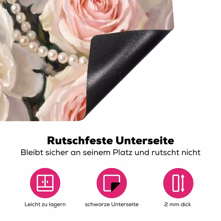 Bloemen - Parels - Romantiek - Klassiek - Roze Inductie beschermer vinyl 3mm middel -zzzzzzz-lf-onderkant