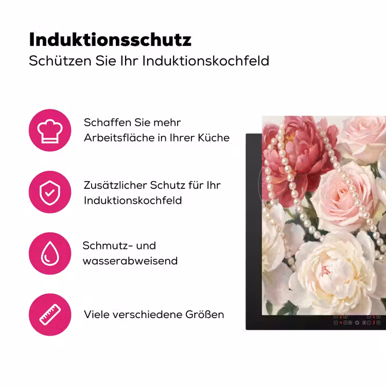 Bloemen - Parels - Romantiek - Klassiek - Roze Inductie beschermer vinyl 3mm middel -zzzzzzz-lf-ups