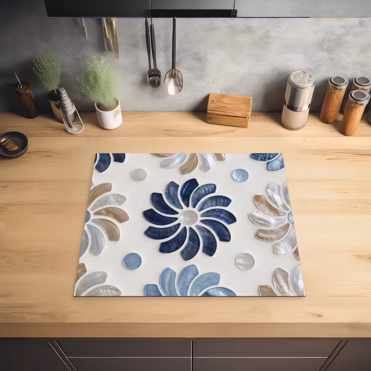 Bloemen - Parelmoer - Abstract - Patroon - Blauw Inductie beschermer vinyl 3mm middel -sfeer5