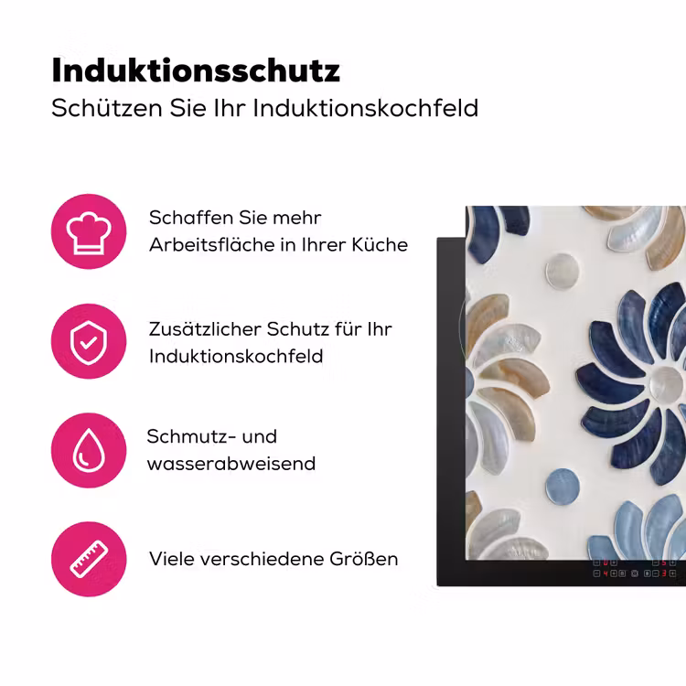 Bloemen - Parelmoer - Abstract - Patroon - Blauw Inductie beschermer vinyl 3mm middel -zzzzzzz-lf-ups
