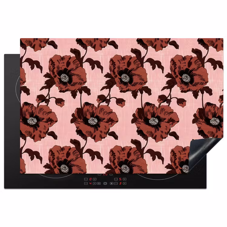 Bloemen - Retro - Rood Inductie beschermer vinyl 3mm klein 276 -3d
