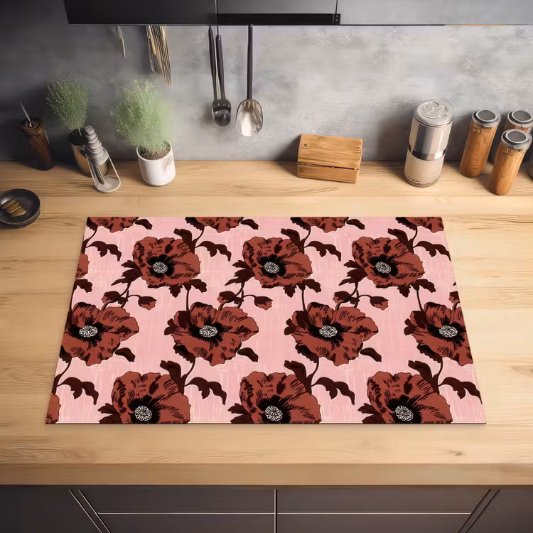 Bloemen - Retro - Rood Inductie beschermer vinyl 3mm klein 276 -sfeer5