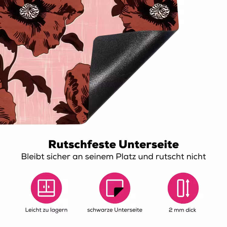 Bloemen - Retro - Rood Inductie beschermer vinyl 3mm klein 276 -zzzzzzz-lf-onderkant