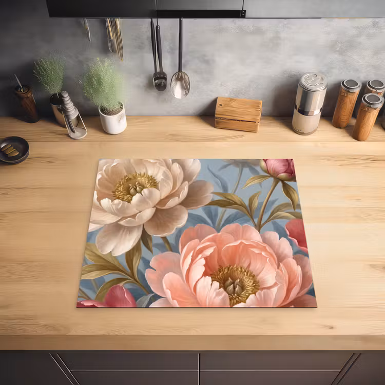 Bloemen - Roze - Beige - Modern - Natuur Inductie beschermer vinyl 3mm middel -sfeer5