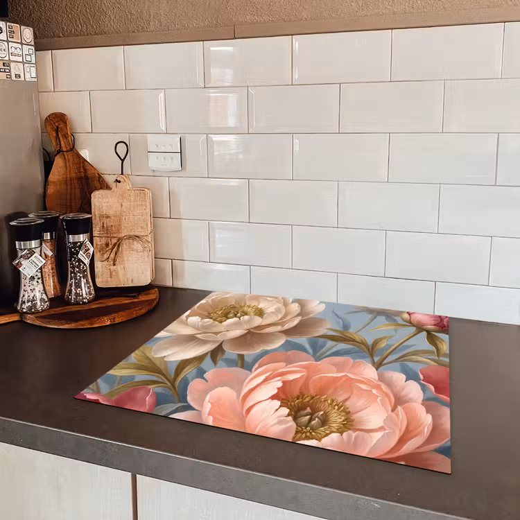 Bloemen - Roze - Beige - Modern - Natuur Inductie beschermer vinyl 3mm middel -sfeer3