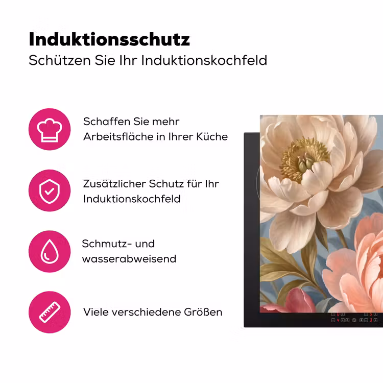 Bloemen - Roze - Beige - Modern - Natuur Inductie beschermer vinyl 3mm middel -zzzzzzz-lf-ups