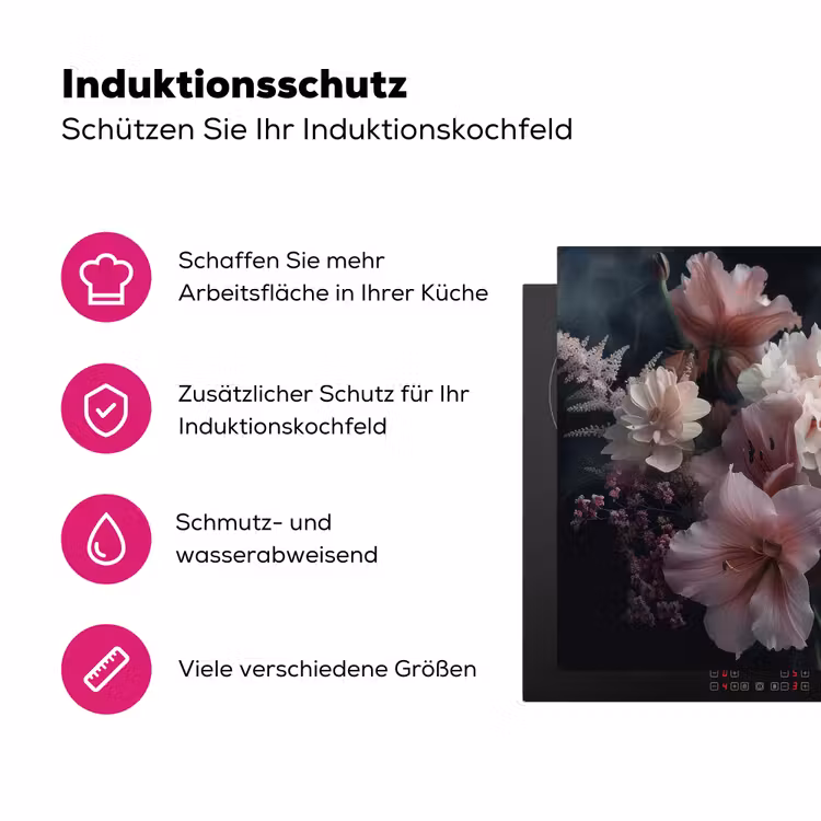 Bloemen - Roze - Damp - Planten Inductie beschermer vinyl 3mm middel -zzzzzzz-lf-ups