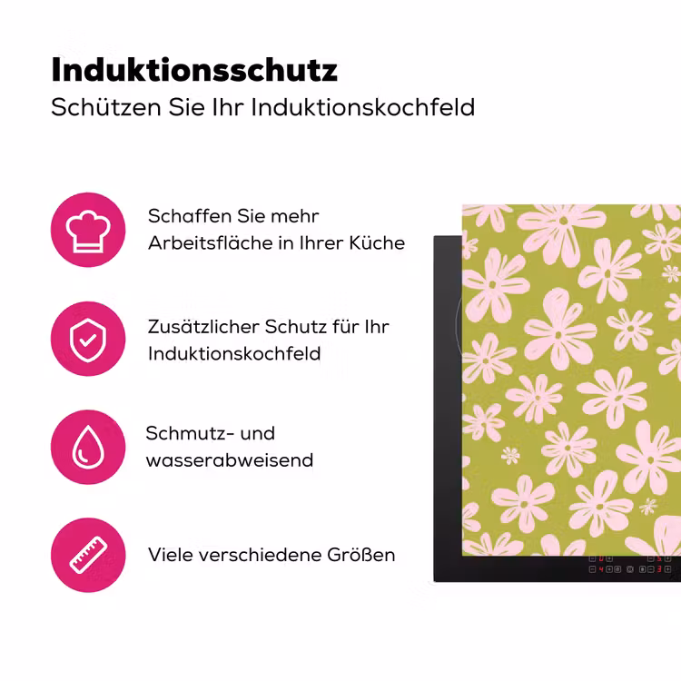 Bloemen - Roze - Getekend - Patroon Inductie beschermer vinyl 3mm klein -zzzzzzz-lf-ups