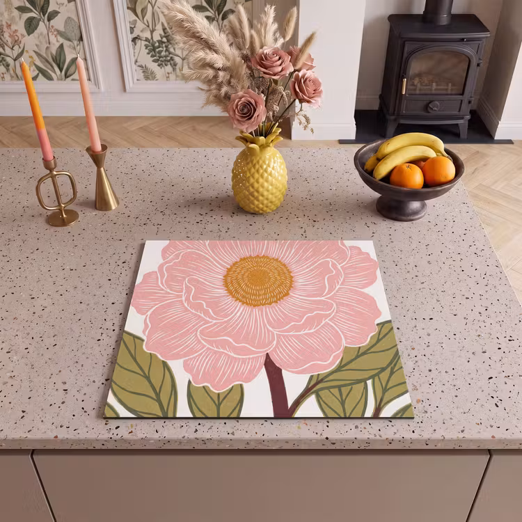 Herdabdeckplatte - Blumen – Rosa – Illustration - Bloemen - Roze - Illustratie Inductie beschermer vinyl 3mm middel
