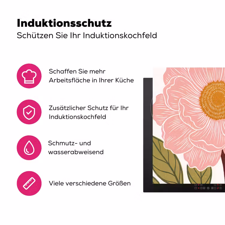 Herdabdeckplatte - Blumen – Rosa – Illustration - Bloemen - Roze - Illustratie Inductie beschermer vinyl 3mm middel