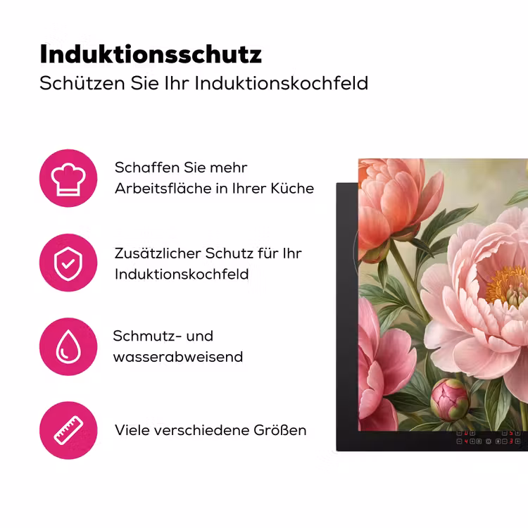 Bloemen - Roze - Klassiek - Gedetailleerd - Natuur Inductie beschermer vinyl 3mm middel -zzzzzzz-lf-ups